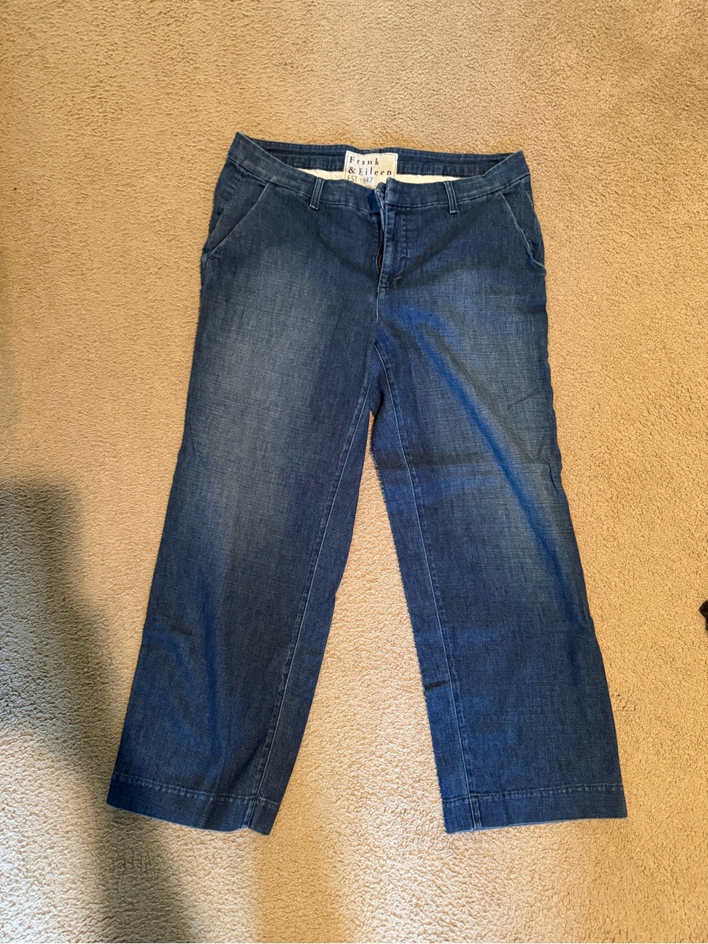 Frank & Eileen Women's Dark Blue Westport wide leg trousers, size 10